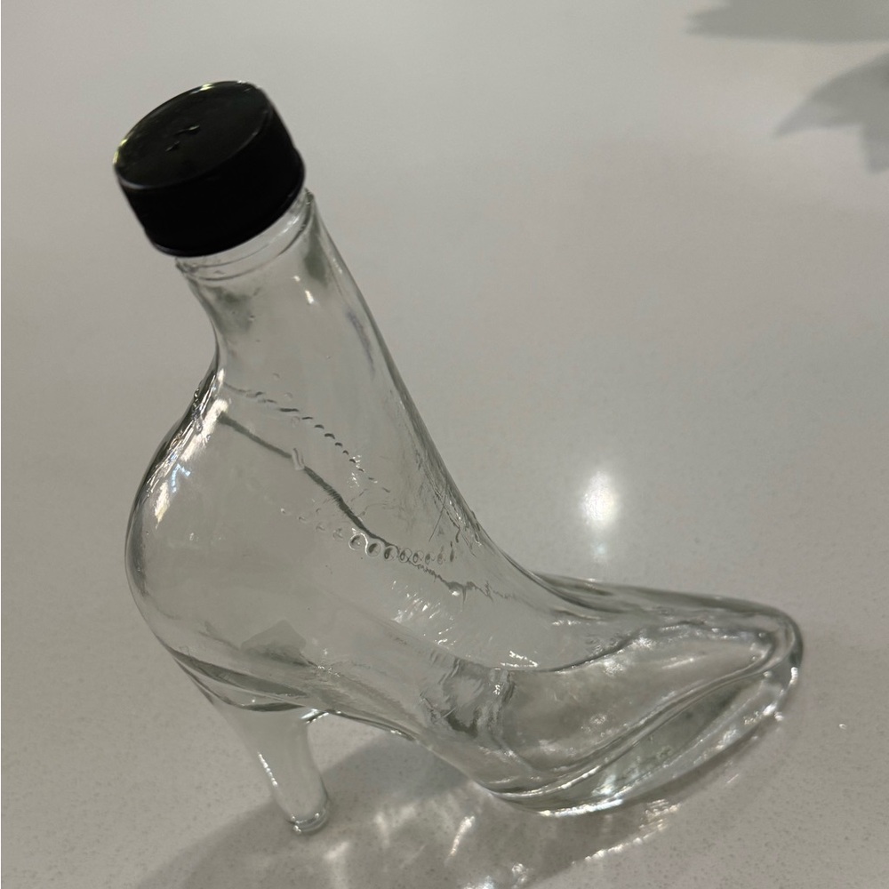 Vintage Clear Glass High Heel Stiletto Bottle Decanter with top 8.75”‎